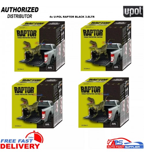 4 X UPOL 3.8L RAPTOR TRUCK BED LINER KITS * 15.2LTR DEAL / 16 BOTTLES - BLACK